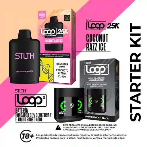 Combo Stlth Loop 25K Pod Coconut Razz Ice + Stlth Loop 3 Black