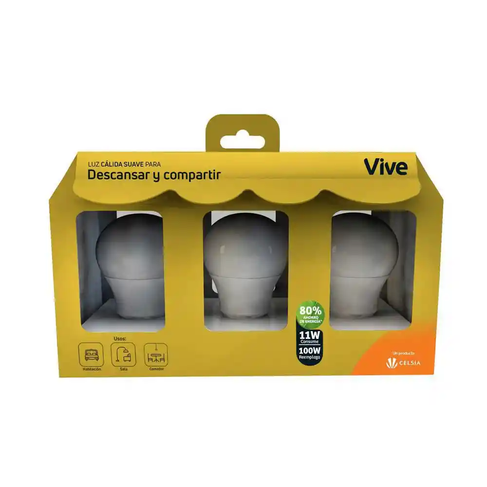 Kit x 3U Bombillos LED Vive Descansar y compartir 11W Luz cálida