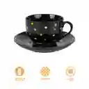 Taza Cerámica Con Posa Vaso Serie Dots Negro 240 mL Miniso