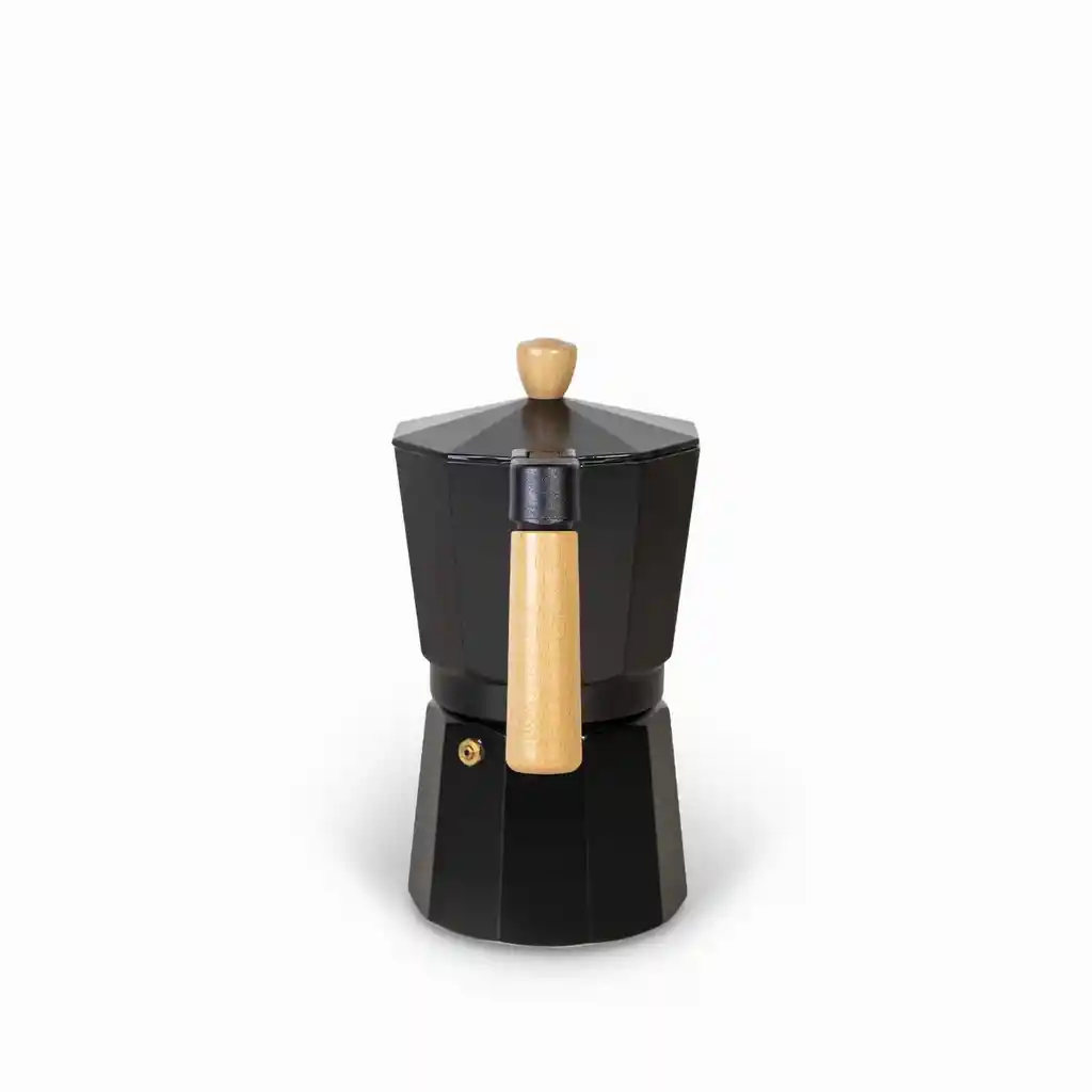 Cafetera Moka 9 Tazas Negra Mango En Madera Ambiente Gourmet