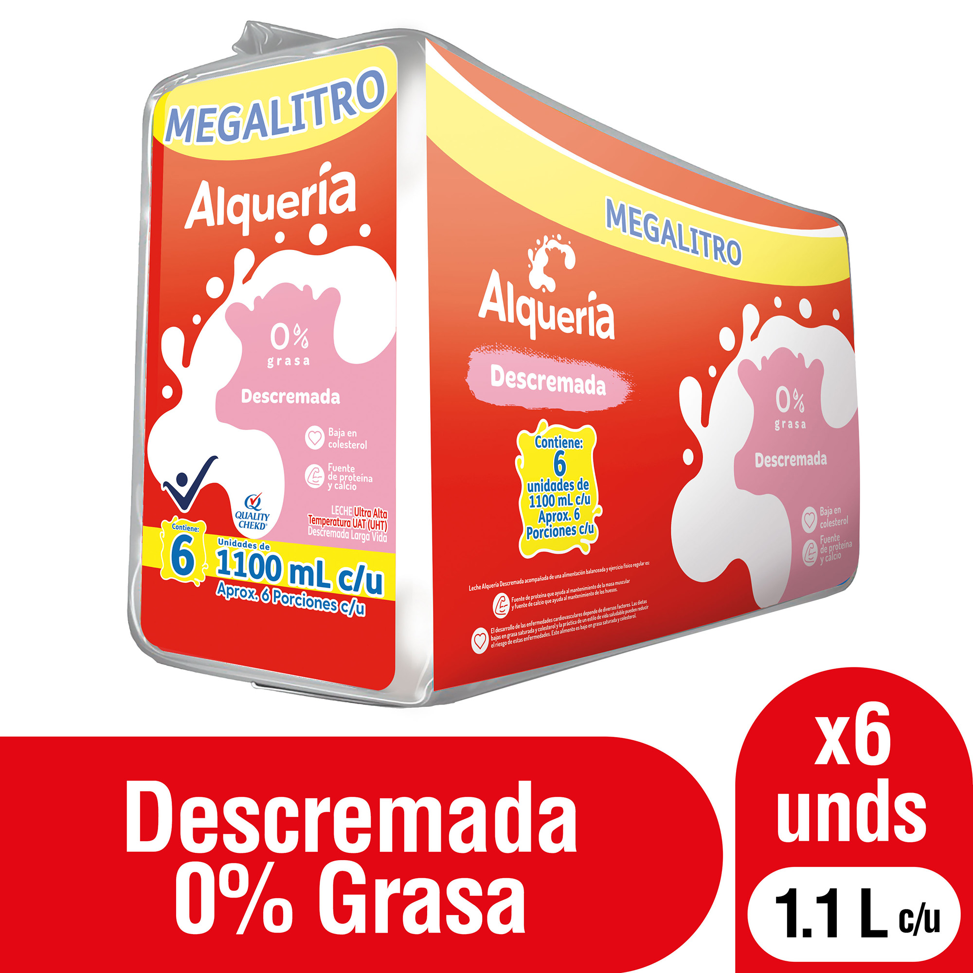 Alquería Leche Descremada 0% Grasa 6 x 1.1 l