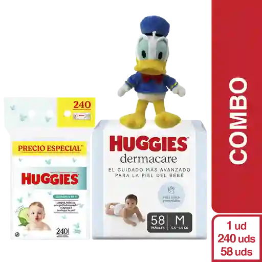 Combo Pañal Huggies 2/M +Toallita Huggies + Disney Peluche Pato