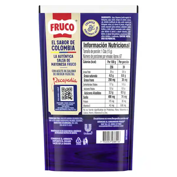 Salsa de Mayonesa Fruco Doypack 1000 g