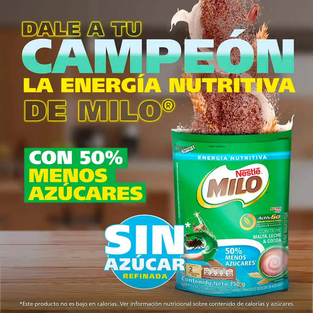 Bebida achocolatada con malta MILO NUTRIFIT menos azucares* x 750g