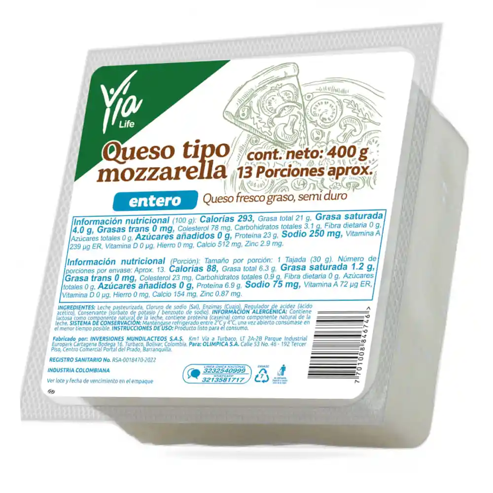 Queso Yia Life Mozzarella Tajado