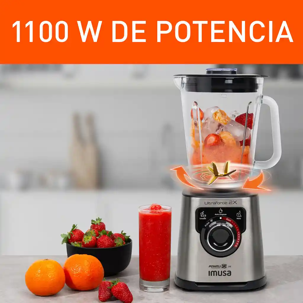 Licuadora Profesional Imusa Ultraforce 2x 1100w Plateada + Picatodo + Molino