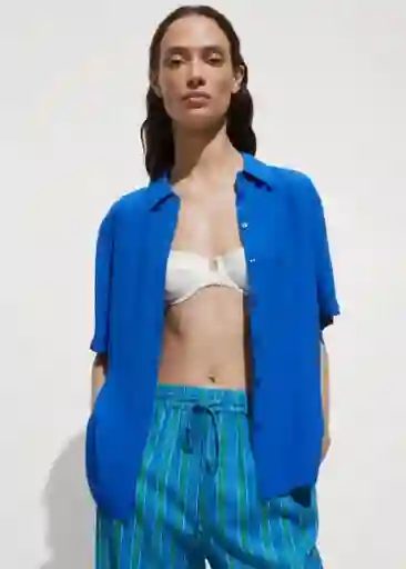 Camisa Moss Azul Talla L Mujer Mango