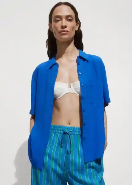 Camisa Moss Azul Talla L Mujer Mango