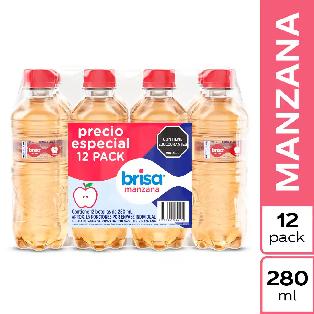 Agua Saborizada Brisa Con Gas Manzana X12und 280ml (3360 Ml)