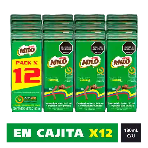 Leche achocolatada con malta MILO en cajita 12 Unds x 2160mL