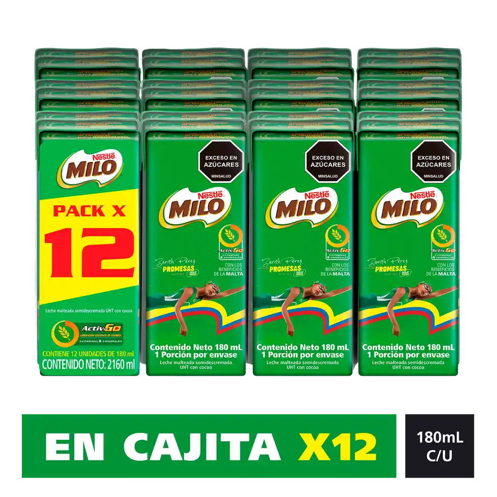 Leche achocolatada con malta MILO en cajita 12 Unds x 2160mL