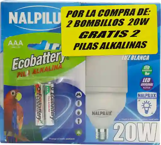 Nalpilux Bombillo 20W Led + Pila Ecob