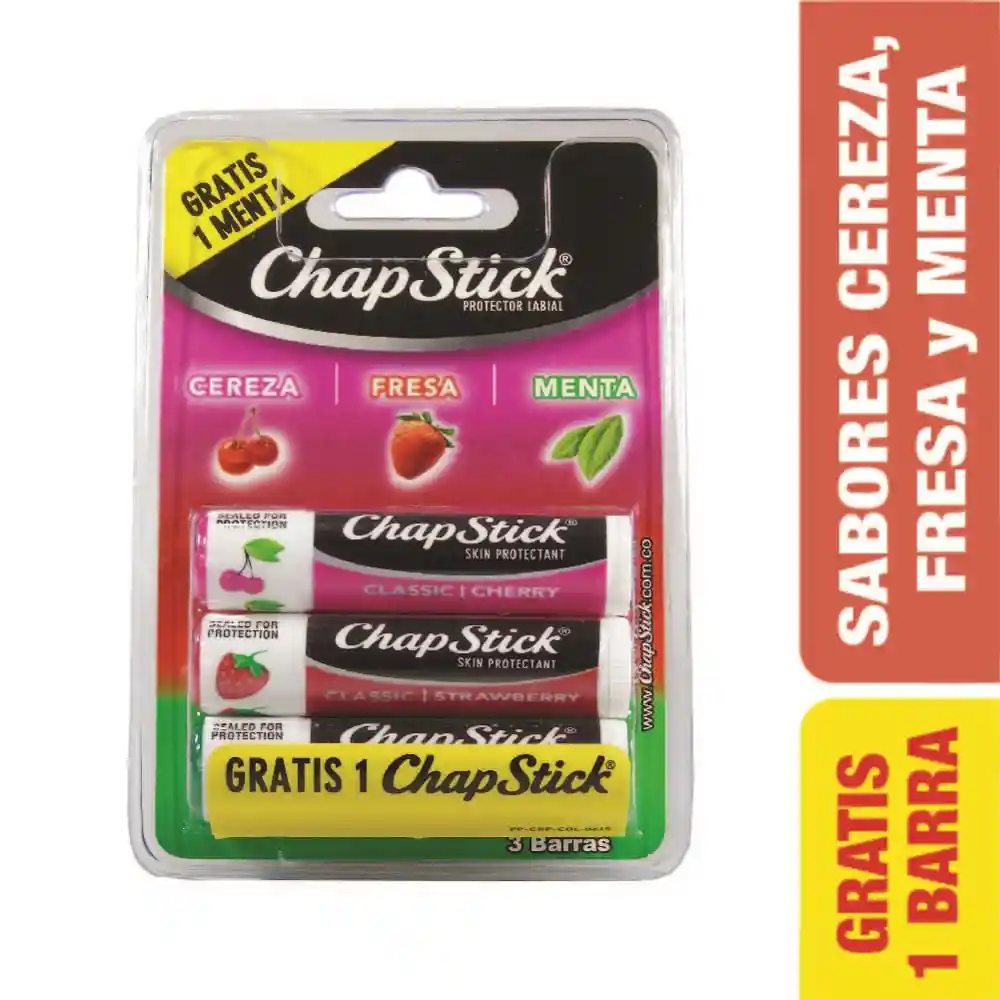 Chapstick Protector Labial con Aroma a Cereza Fresa y Menta Pack