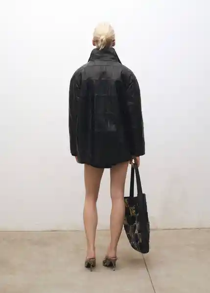 Abrigo Patch Negro Talla L Mujer Mango
