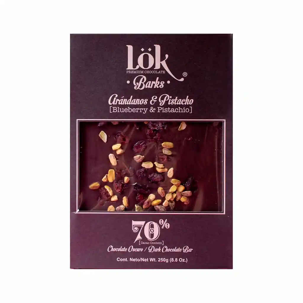 Lok Chocolate Arándanos Pistacho Super Barks 70%