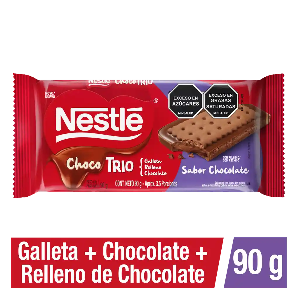 Chocolate ChocoTrio NESTLÉ con galleta y relleno sabor chocolate x 90g