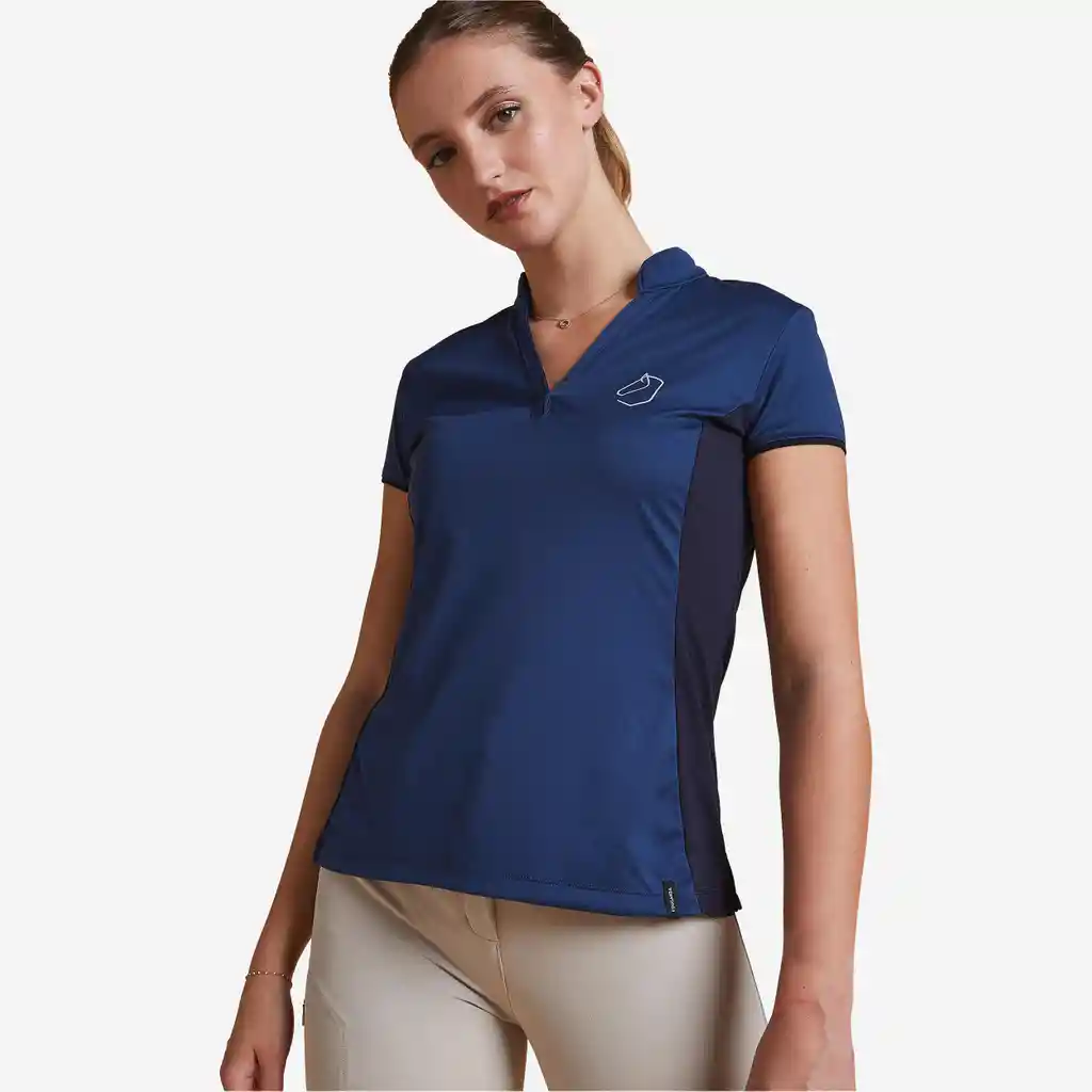 Camisa Polo de Equitación Para Mujer - Fouganza Mesh 500 Azul