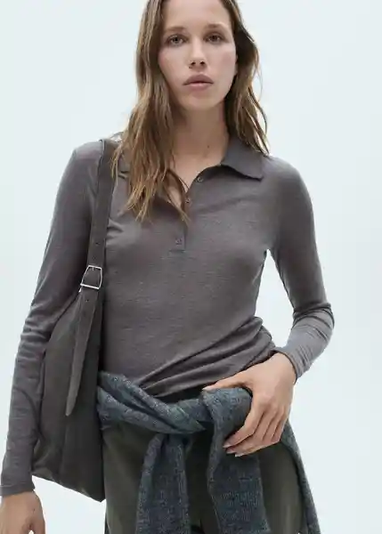 Camisa Polo Elvis Gris Talla L Mujer Mango