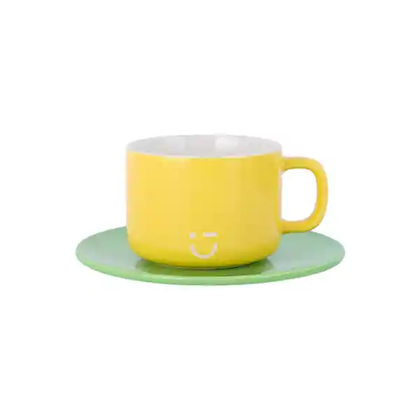 Taza Con Posavasos Series Rainbow Amarillo 210 mL Miniso