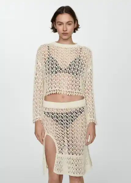 Falda Singapur Off White Talla XS Mujer Mango