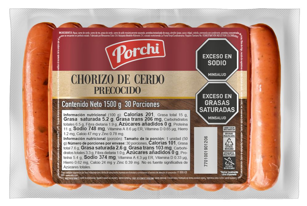 Chorizo Precocido Economico Porchi 1500 g