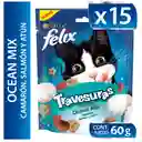 Snack para gatos adultos de todas las razas Purina Felix Travesuras sabor a Camarón, Salmón y Atún x 60gr