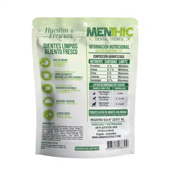 Menthic Cepillos Talla M. Snacks Dentales x 12 unidades (185 gr)