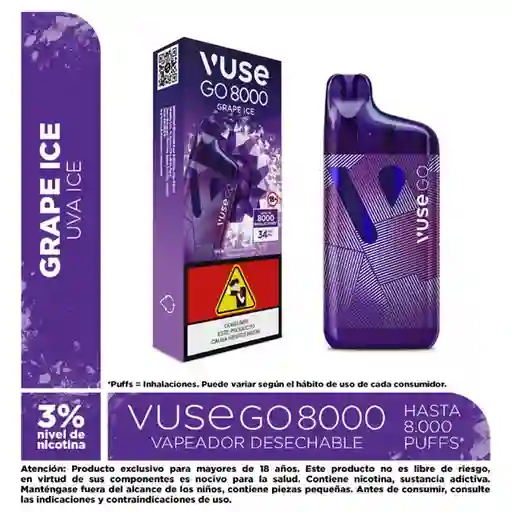 Vapeador Vuse Go Grape Ice 3% X 8000 Puffs