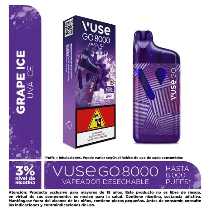 Vapeador Vuse Go Grape Ice 3% X 8000 Puffs