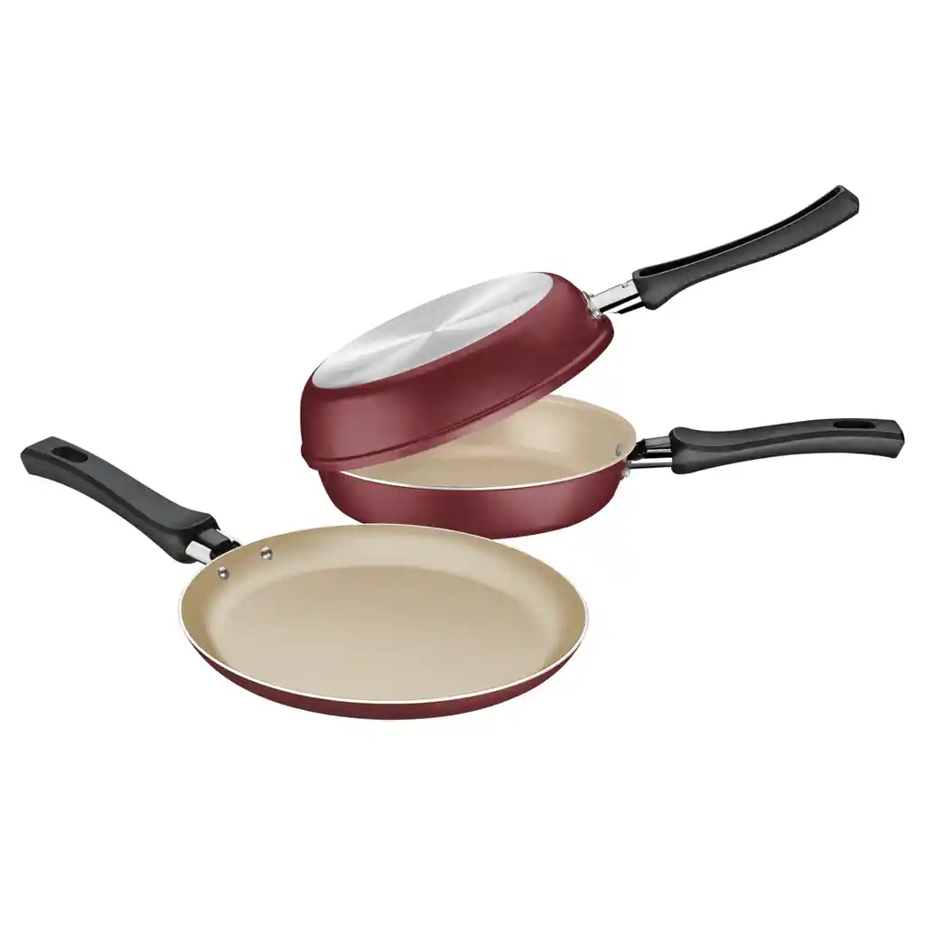 Juego de Panquequera y Omeletera Tramontina Napoli en Aluminio Con Revestimiento Interno y Externo Starflon Max Rojo 02 Piezas