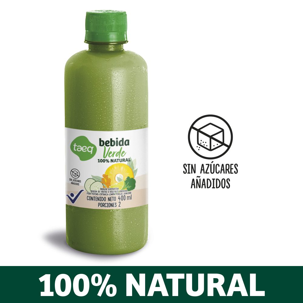 Taeq Bebida Verde De Frutas Y Vegetales Sin Azúcar 400 ml