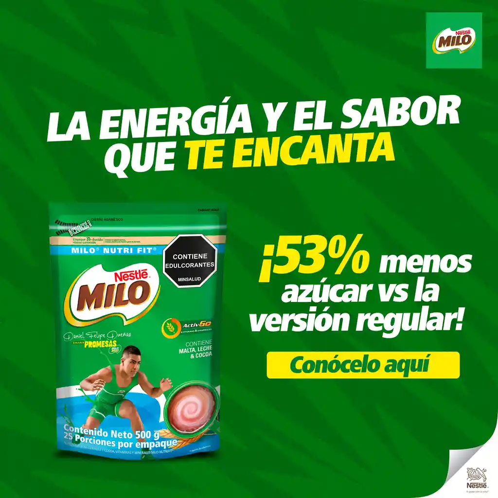 Bebida achocolatada con malta MILO NUTRIFIT menos azucares* x 750g