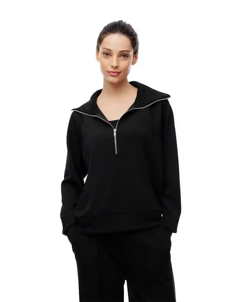 Buzo Cuello Tortuga Sin Capucha L-negro