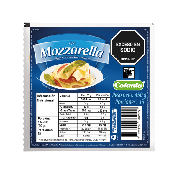 Colanta Queso Tipo Mozzarella en Bloque 450 g