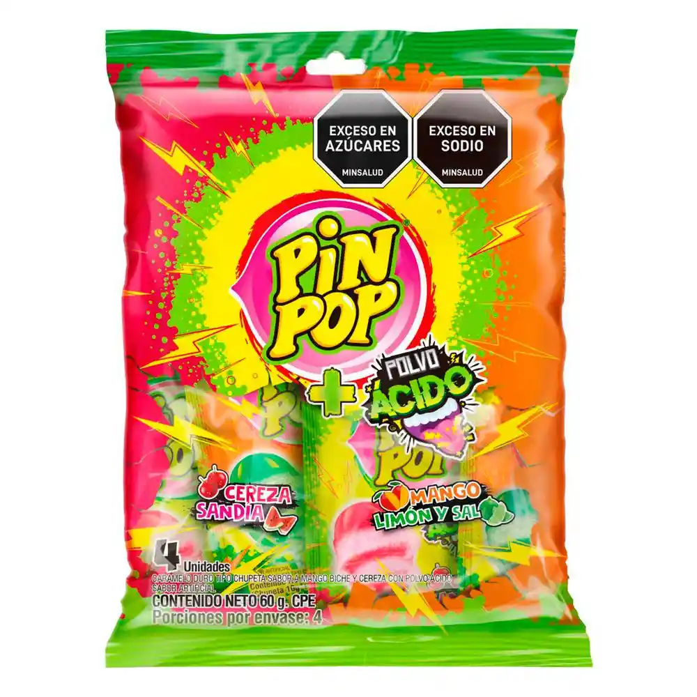 Caramelo Pin Pop Duro Chupeta Mango Limon Sal C (240 Gr)