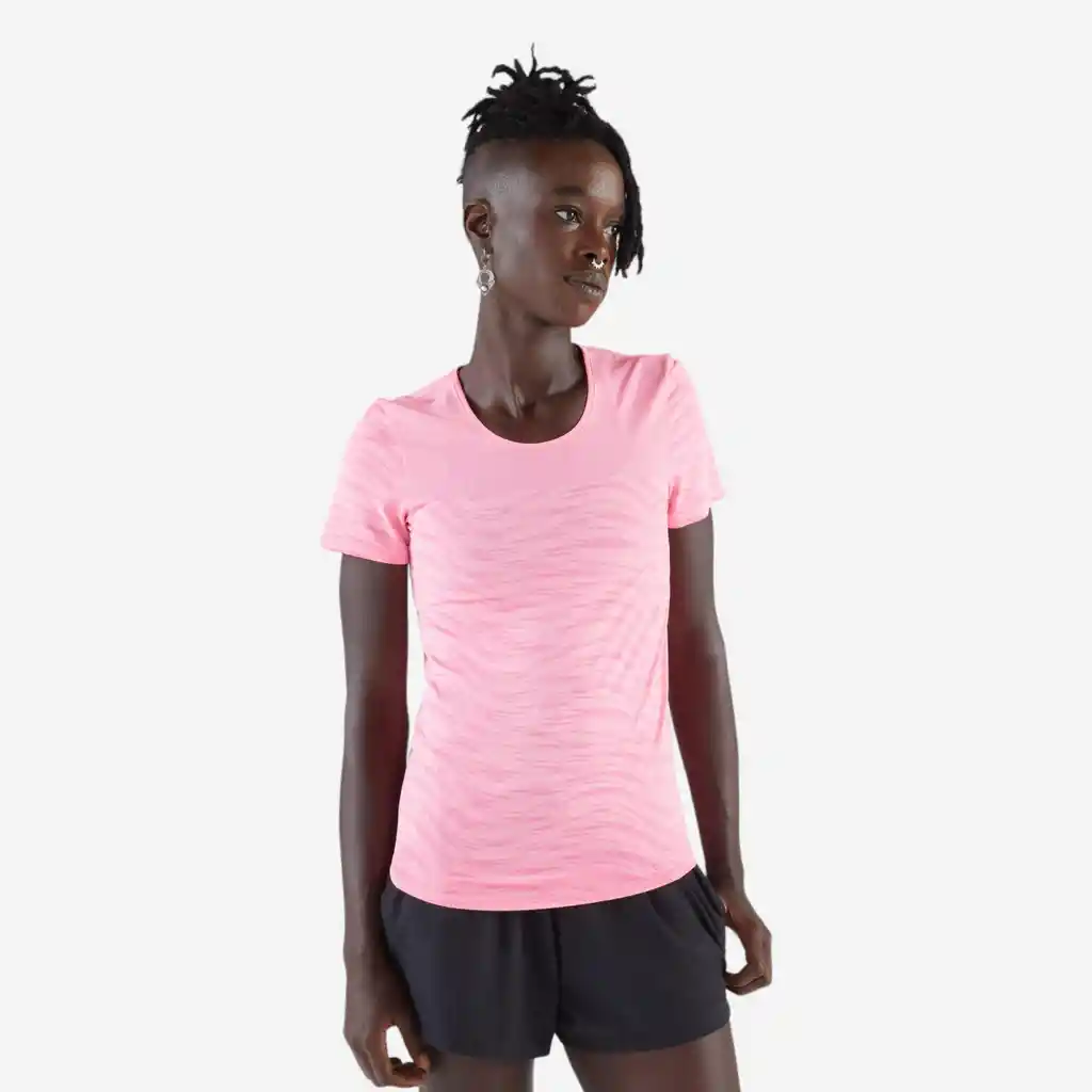 Camiseta Running y Trail Sin Costuras Mujer - Kiprun Run 500 Confort Rosada