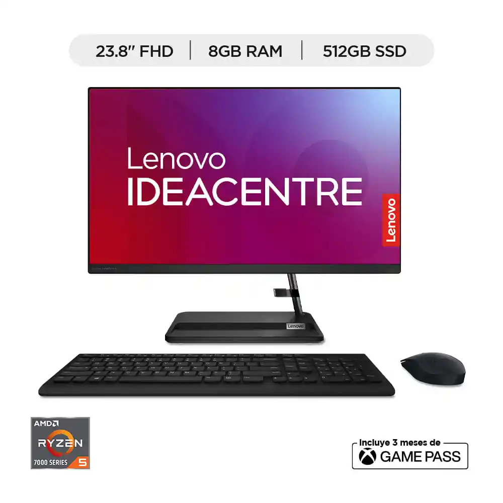 Computador de Escritorio Aio Lenovo Ideacentre 3 24alc6 - Amd Ryzen™ 5 7430 u - 8 Gb Ram - 512gb Ssd - Negro - 23.8" Fhd