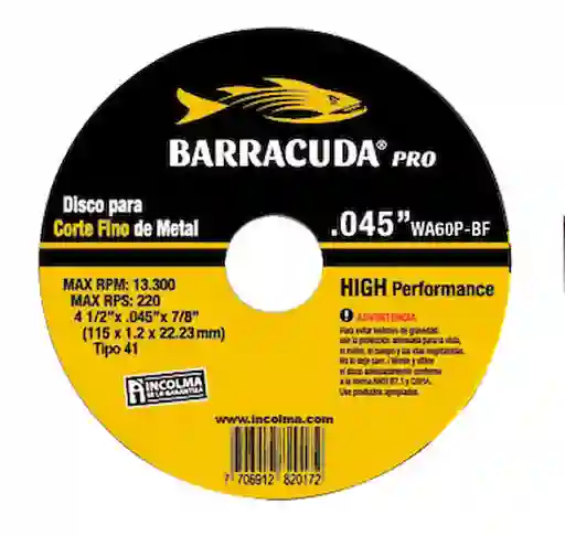 Barracuda Disco Corte Metal 4 1/2