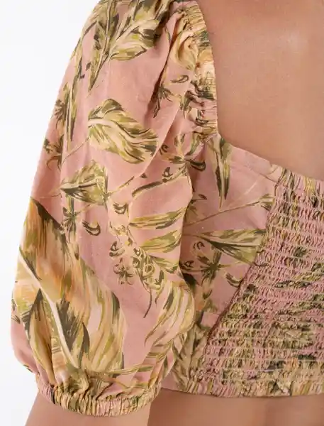 Camisa Estampada Cropped Rosa Rosetón Estampado Talla M Mujer Naf Naf