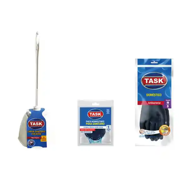 Task Cepillo Sanitario + Pasta Para Sanitario + Guantes de Manos