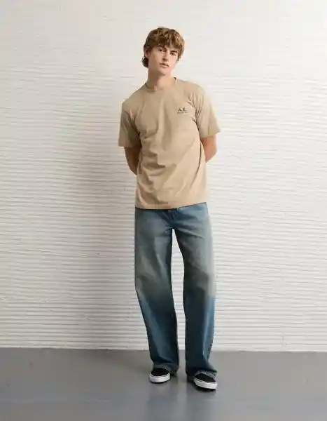 Camiseta Hombre Beige Talla SMALL 4873212 American Eagle