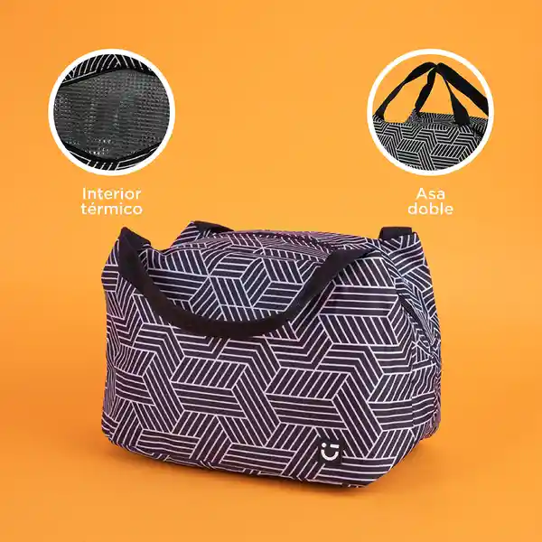 Lonchera Con Formas Geométricas Lineas Blanco y Negro Miniso