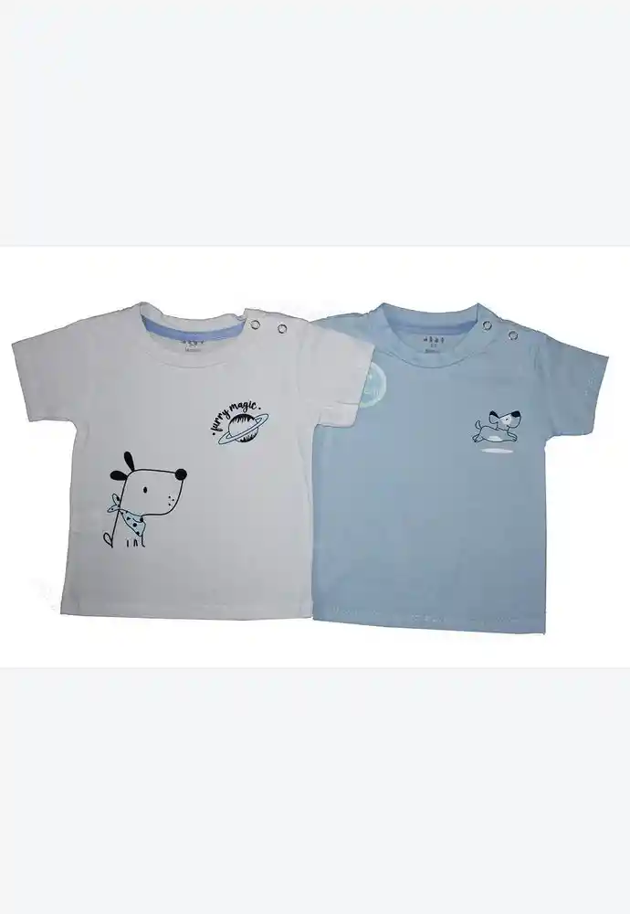 Camiseta Set X2 100% Alg 9/12meses-celeste