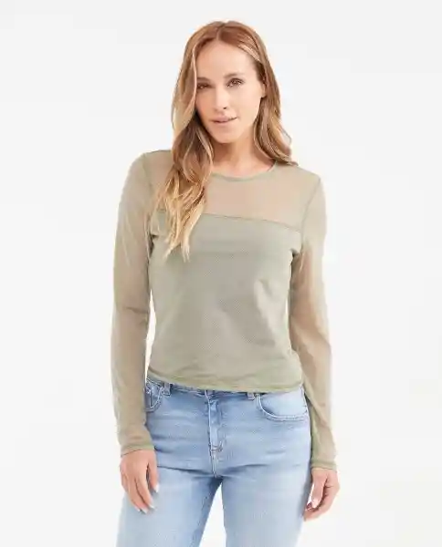 Camiseta Longsleeve Mesh Top Verde Cerro Oscuro L Chevignon