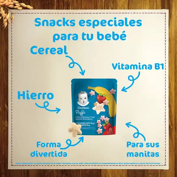 Snack de cereal GERBER puffs de banana fresa x 42g