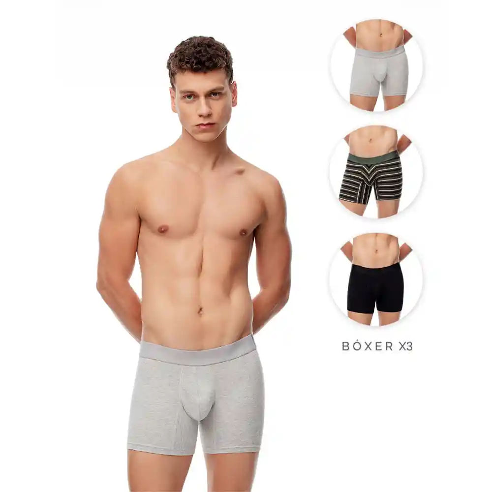 Trio de Bóxer Corto Fit Ajustado en Algodón Clinton X3 Gef Talla S