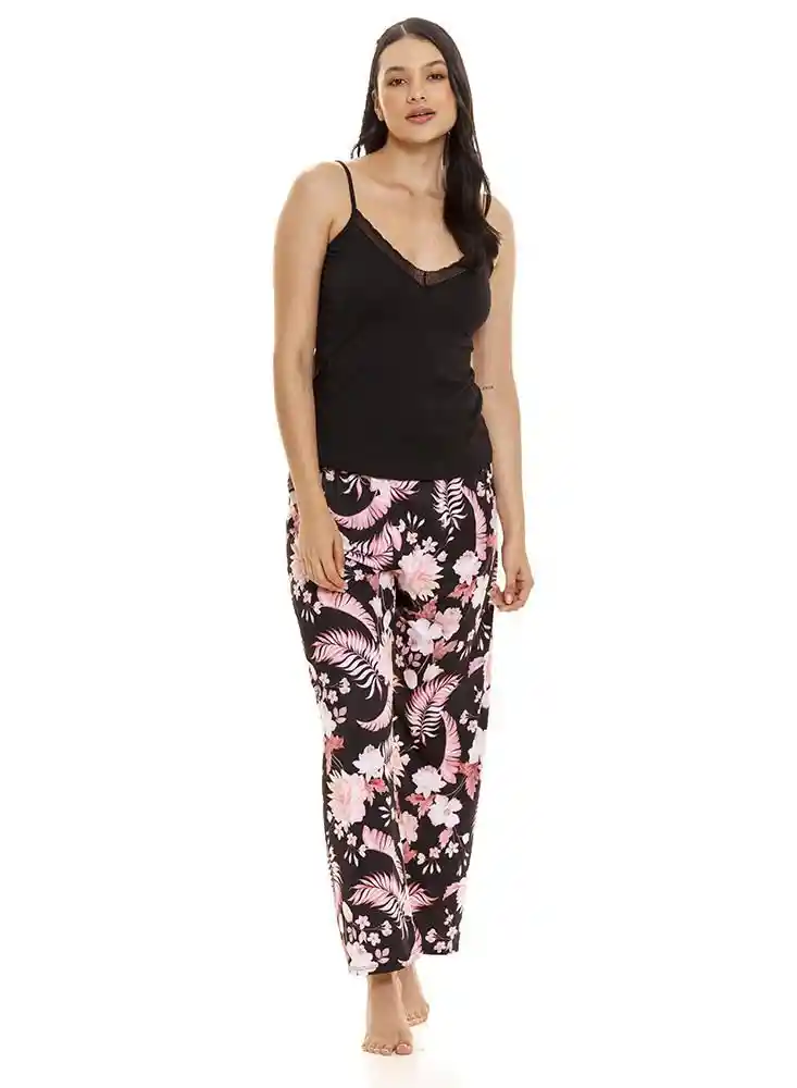Pijama Pantalón Largo Estamp Flores L-negro