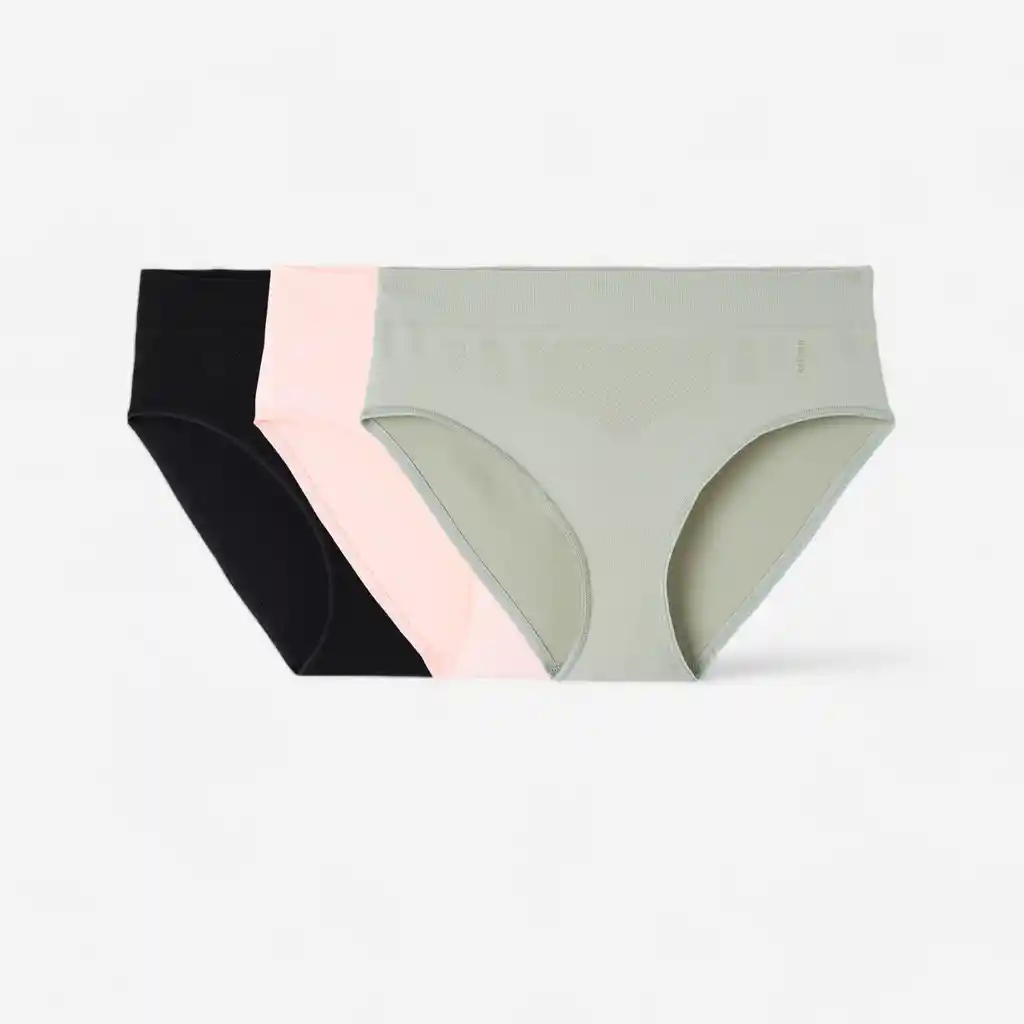 X3 Pantys Sin Costuras Para Mujer Kalenji Verde Oliva Claro/rosado Claro/negro