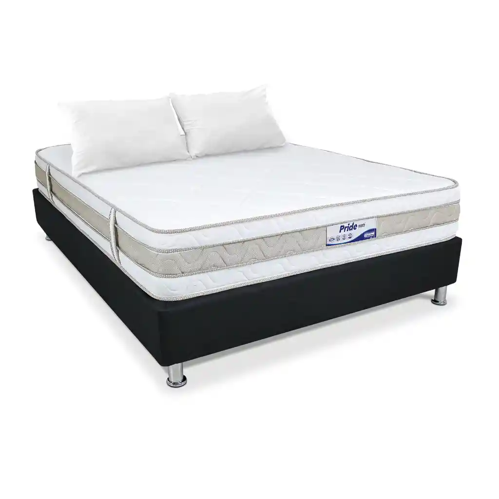 Combo Colchón Doble Relax Pride Supremo 140 X 190 X 24 Cm + Base Cama y Almohadas