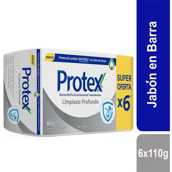 Jabon Antibacterial Protex Limpieza Profunda Barra 110g x6und